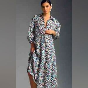 Anthropologie Maeve. Bettina Tiered Multicolor Geometric Print Dress